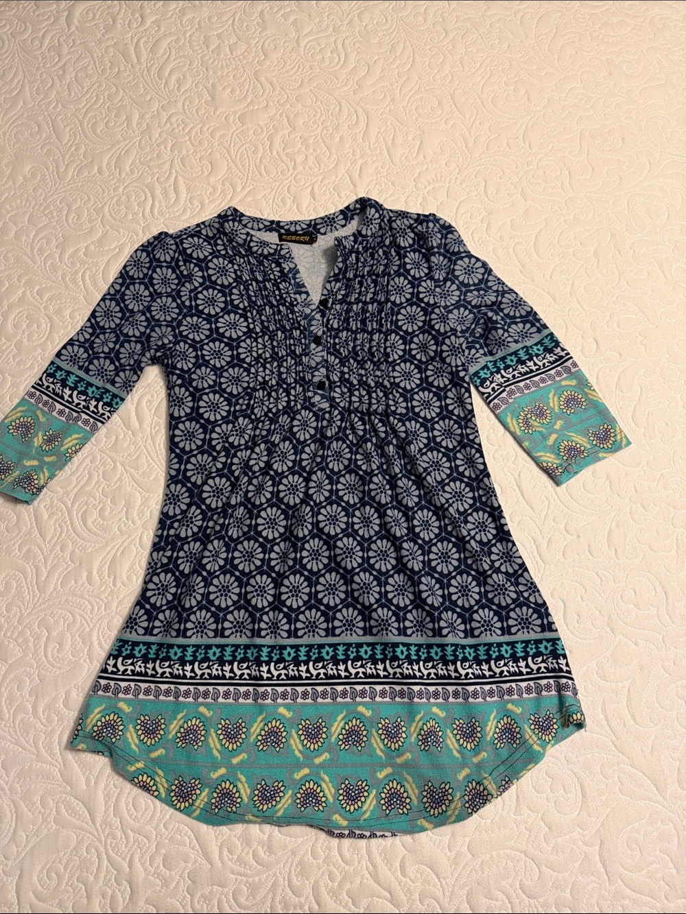 Reborn Navy and Teal Printed Tunic